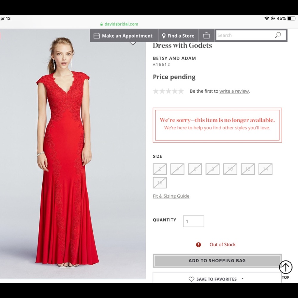 Red with lace prom dress size 4